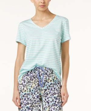 Hue Women's Striped V-Neck Pajama Top. Blue Stripes