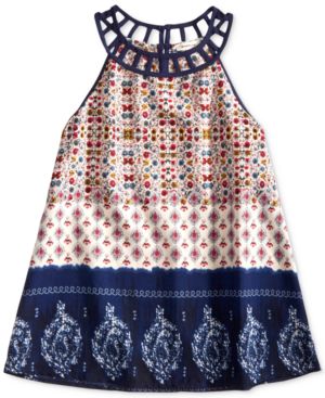 Monteau Girls Cage Neck Classic Print Tank Top