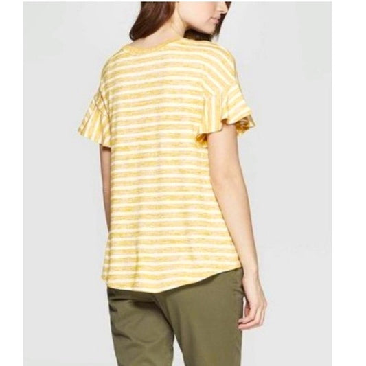 'A New Day' Yellow Striped Ruffle Sleeve T-shirt Top