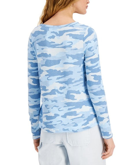 Style&co. Petite Camo Draped Top, Blue