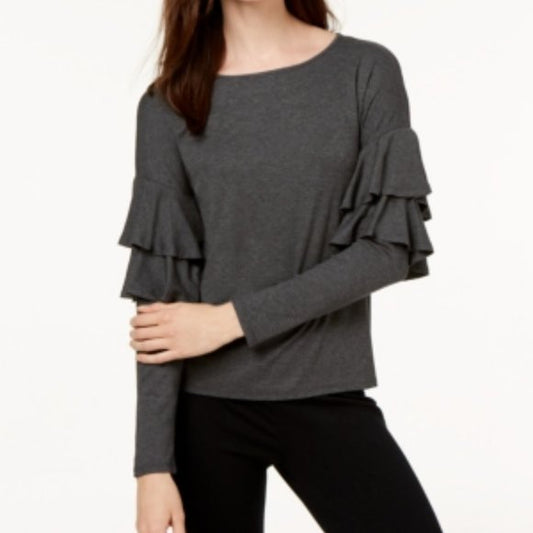 CeCe Women's Tiered Ruffled Shoulder Ribbed Top.