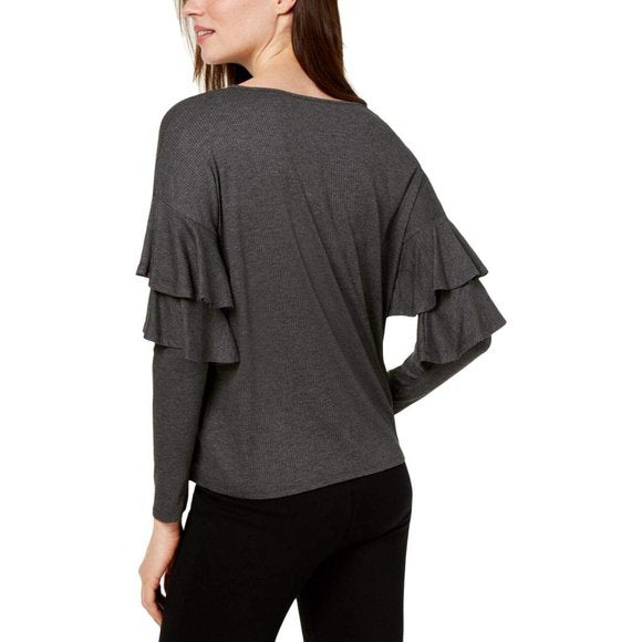 CeCe Women's Tiered Ruffled Shoulder Ribbed Top.
