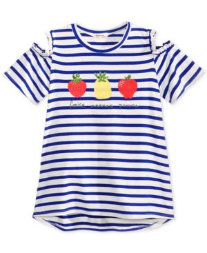 Monteau Graphic Striped Cold-shoulder T-shirt,