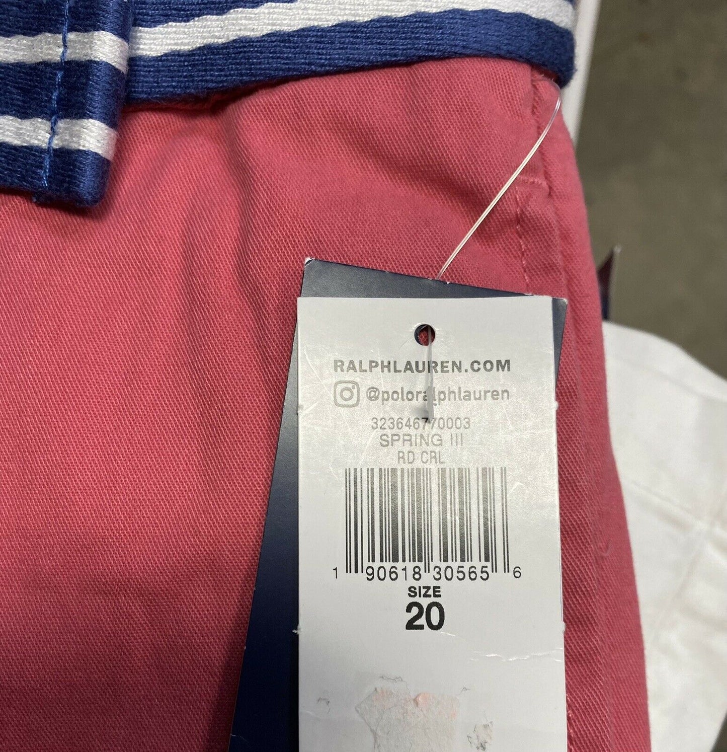 Polo Ralph Lauren Boys' Suffield Belted Stretch Chino Shorts. Coral Red. MSRP $50
