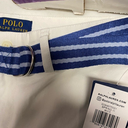 Polo Ralph Lauren Boys' Suffield Belted Stretch Chino Shorts. White. MSRP $50