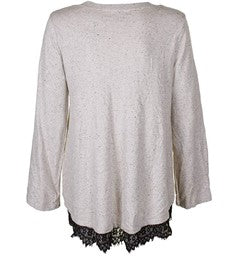 Style & Co V-Neck Sweater. Oatmeal with Black Lace-Trim. MSRP $50