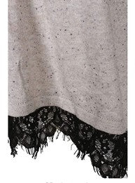 Style & Co V-Neck Sweater. Oatmeal with Black Lace-Trim. MSRP $50