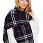 Windowpane Plaid Vegan Cashmere Long Wrap Scarf: TEAL/NAVY BLUE / ONE SIZE