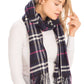Windowpane Plaid Vegan Cashmere Long Wrap Scarf: TEAL/NAVY BLUE / ONE SIZE