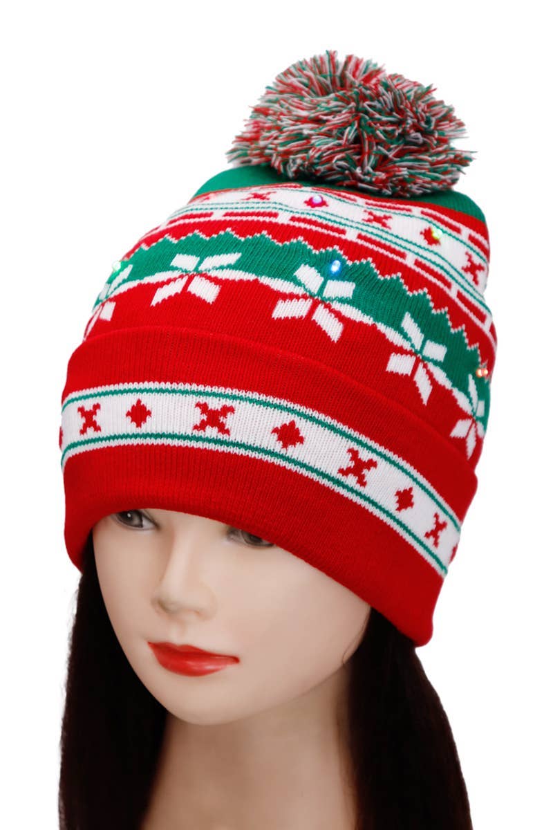 Adults Christmas Led Light-up Cuffed Beanie: ASSORTED / ONE SIZE