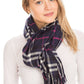 Windowpane Plaid Vegan Cashmere Long Wrap Scarf: TEAL/NAVY BLUE / ONE SIZE