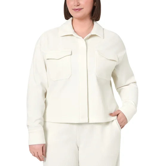 Mondetta Women's Cropped Corduroy Texture Shirt - White