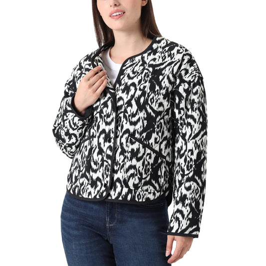 TAHARI Lightweight Quilted Button-up Jacket - Black / White