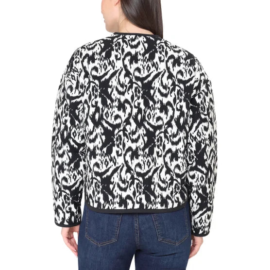 TAHARI Lightweight Quilted Button-up Jacket - Black / White