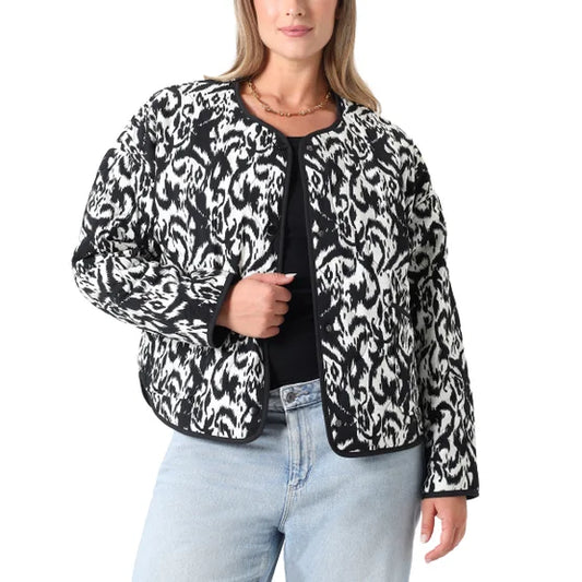 TAHARI Lightweight Quilted Button-up Jacket - Black / White