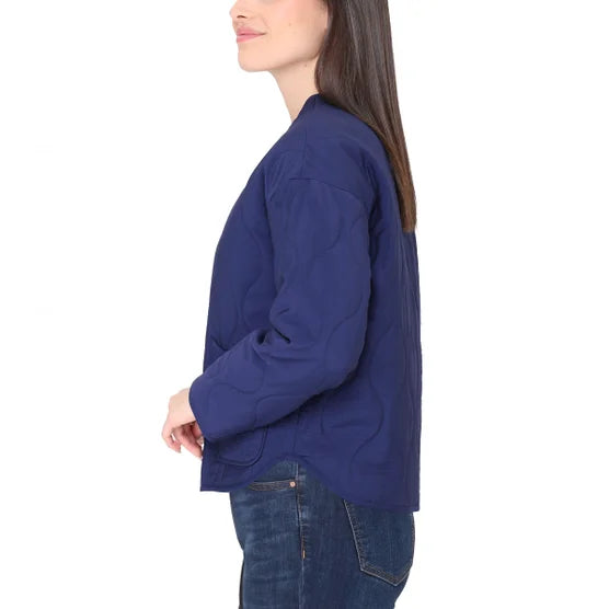 TAHARI Lightweight Quilted Button-up Jacket - Navy