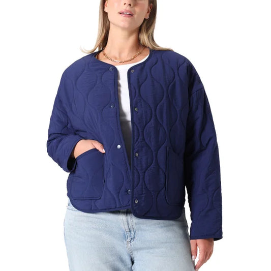 TAHARI Lightweight Quilted Button-up Jacket - Navy