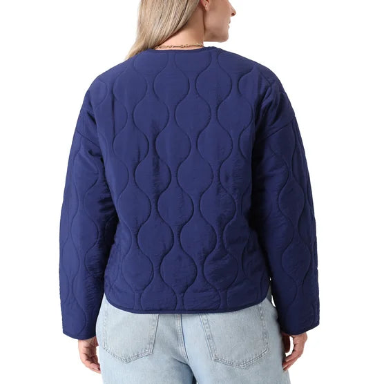 TAHARI Lightweight Quilted Button-up Jacket - Navy