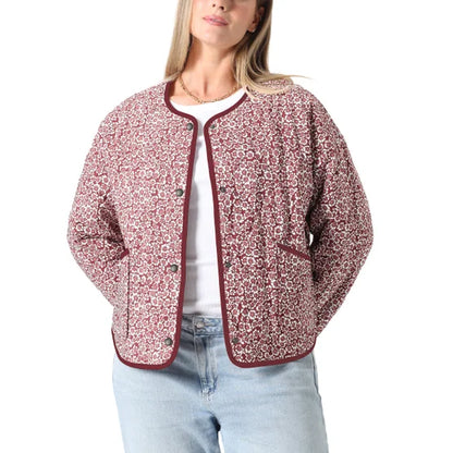 TAHARI Lightweight Quilted Button-up Jacket - Red