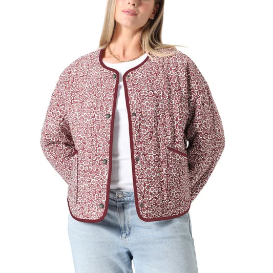 TAHARI Lightweight Quilted Button-up Jacket - Red