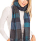 Windowpane Plaid Vegan Cashmere Long Wrap Scarf: TEAL/NAVY BLUE / ONE SIZE