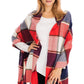 Windowpane Plaid Vegan Cashmere Long Wrap Scarf: BURGUNDY/BEIGE / ONE SIZE