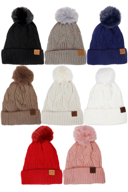 Coil Chevron Knitted Fleece Lined Beanie: ASSORTED / ONE SIZE