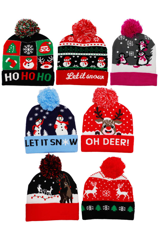 Christmas Festive Single Pom Cuffed Beanie