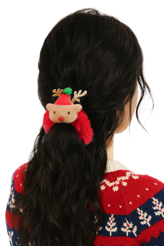 Christmas Charm Fuzzy Faux Fur Scrunchies: ASSORTED / ONE SIZE