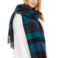 Windowpane Plaid Vegan Cashmere Long Wrap Scarf: BURGUNDY/BEIGE / ONE SIZE