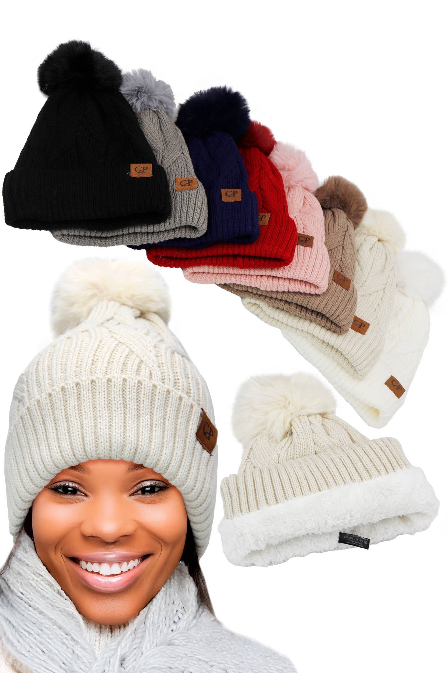 Coil Chevron Knitted Fleece Lined Beanie: ASSORTED / ONE SIZE