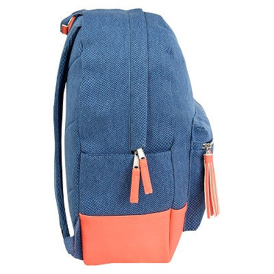 Glitter 17.5" Denim Backpack - Denim/Coral, Pink/Blue