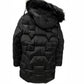 Women's Long Quilted Puffer Jacket with Detachable Hood & Faux Fur Trim Black