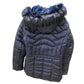 Women's Hip-Length Puffer Jacket with Detachable Hood & Faux Fur Trim Navy Blue