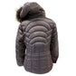 Women's Hip-Length Puffer Jacket with Detachable Hood & Faux Fur Trim Brown/Bronze
