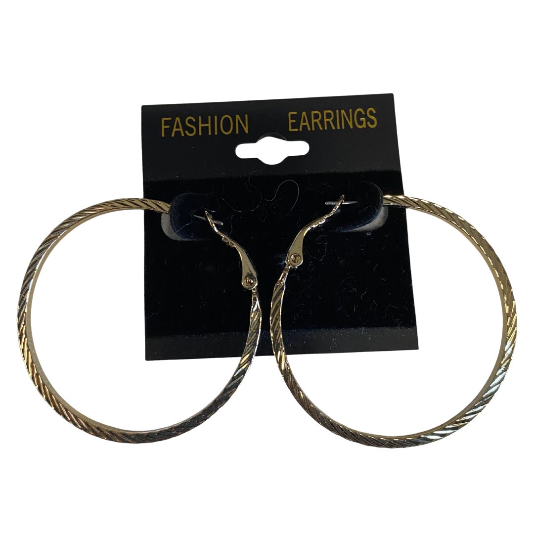 Classic Textured Hoop Earrings- Gold Colour