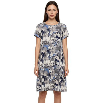 Abstract Print Dress Geometric Inspired Print Blue/Grey