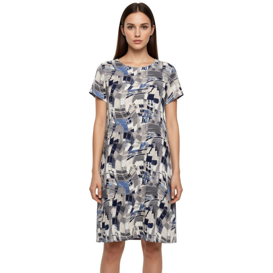 Abstract Print Dress Geometric Inspired Print Blue/Grey