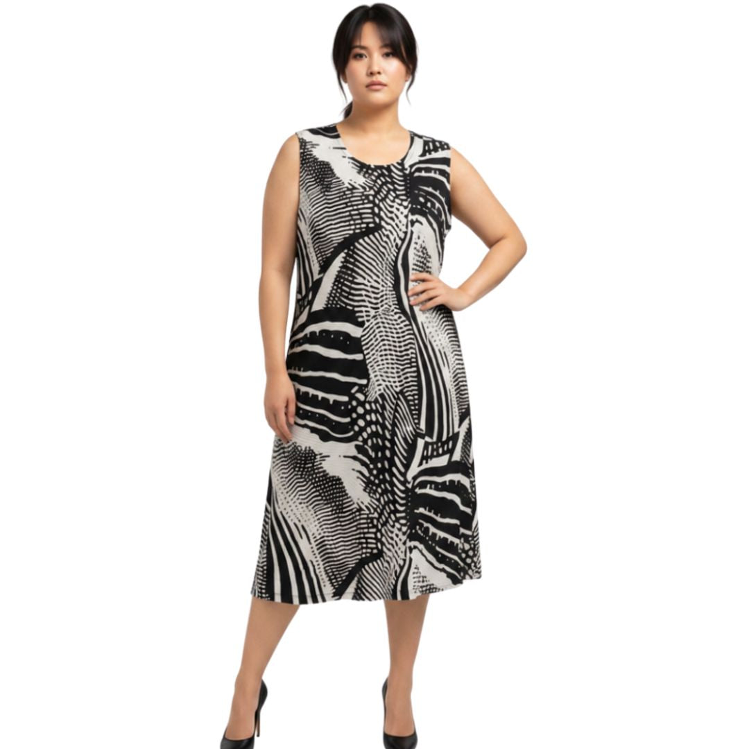 Black & White Sleeveless Swirl Print Dress – Julia Divina