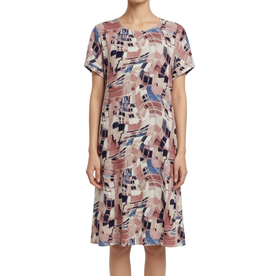 Abstract Print Dress Geometric Inspired Print Pink