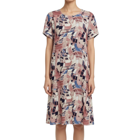 Abstract Print Dress Geometric Inspired Print Pink