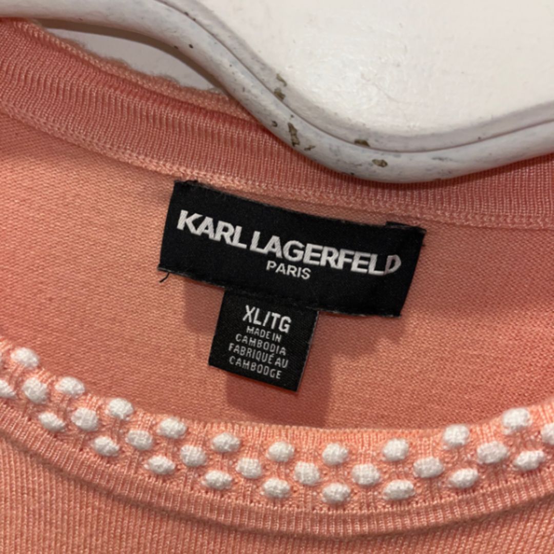 Karl Lagerfeld Short Sleeve Sweater. Pink/Coral