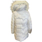 Women's Long Quilted Puffer Jacket with Detachable Hood & Faux Fur Trim White