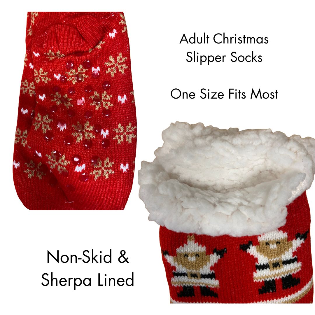 Adult Sherpa Lined Slipper Socks - Mr. & Mrs. Claus