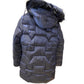 Women's Long Puffer Jacket – Detachable Hood & Faux Fur Trim Navy Blue