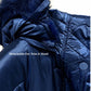Women's Long Puffer Jacket – Detachable Hood & Faux Fur Trim Navy Blue