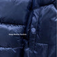 Women's Long Puffer Jacket – Detachable Hood & Faux Fur Trim Navy Blue