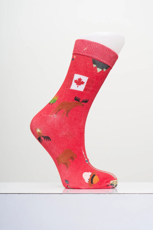 Women's Bamboo Socks Red Canada Print