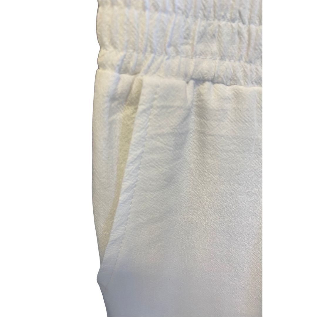 100% Cotton Straight-Leg Pull-On Pants. White.