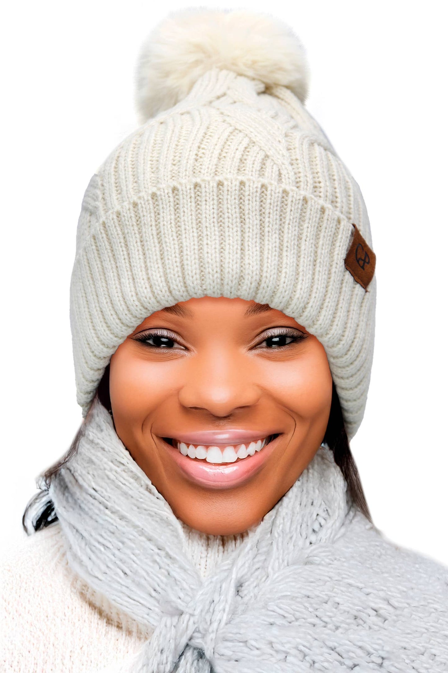 Coil Chevron Knitted Fleece Lined Beanie: ASSORTED / ONE SIZE